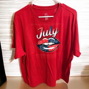Handcrafted Red Graphic T-Shirt with July Lip Design 2XL